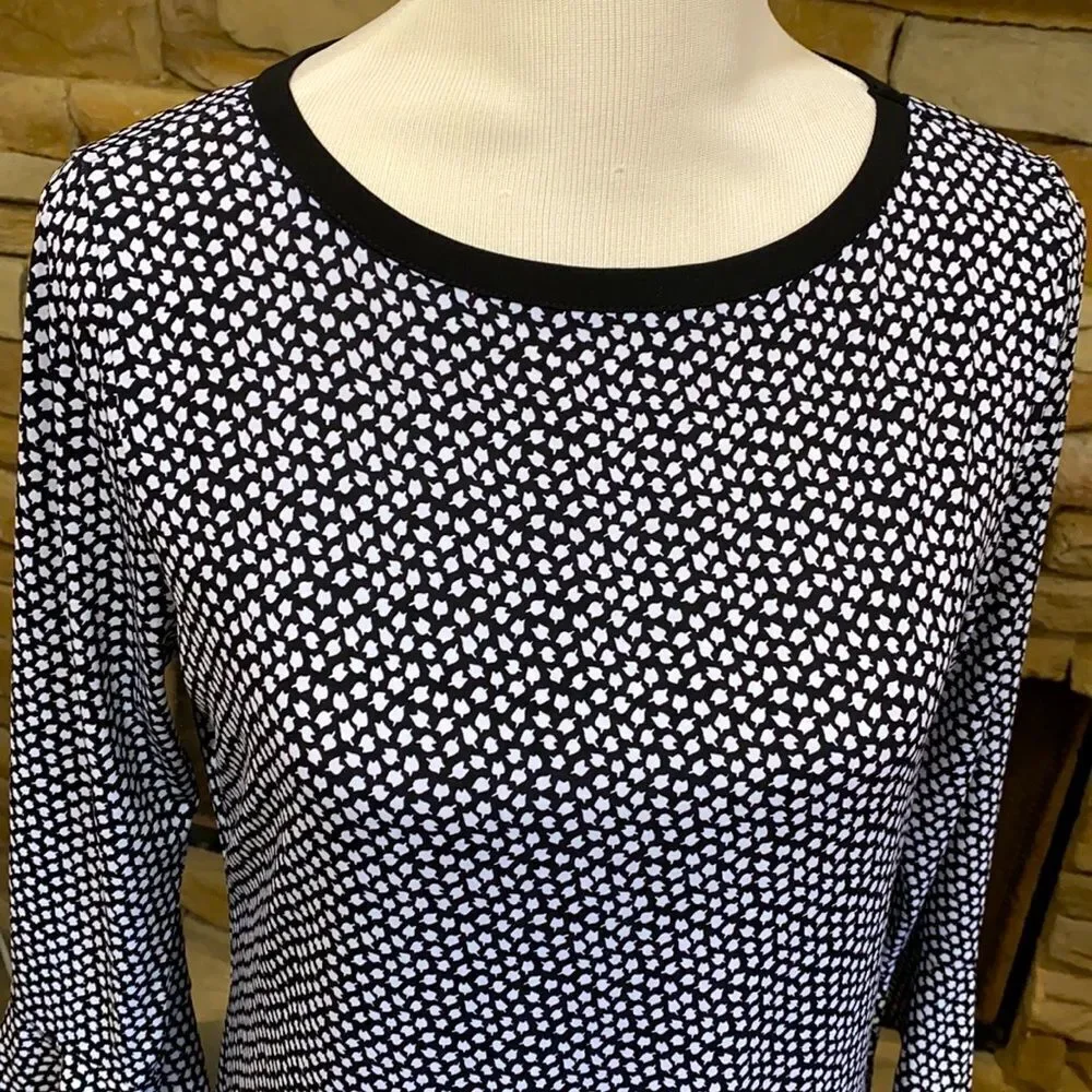 Michael Kors Black White Polyester Stretch 3/4 Sleeve Shift Dress Size M
